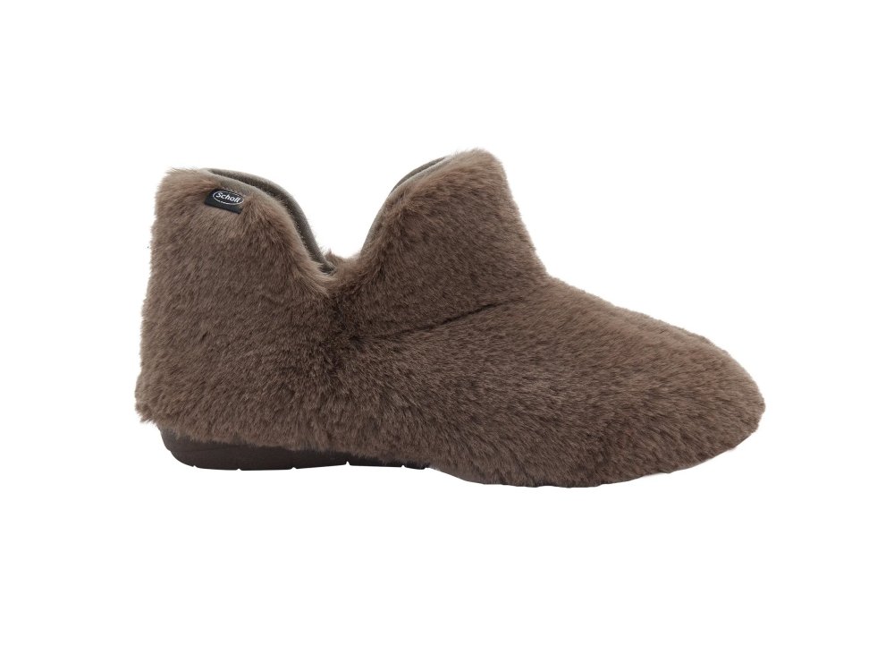 Scholl Molly Bootie Brown Γυναικείες Καφέ Παντόφλες Με Συνθετική Γούνα, No38