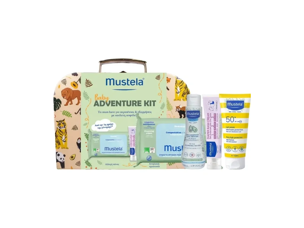 Mustela Promo Cleansing Wipes 60 Τεμάχια & No Rinse Cleansing Water 100ml & 123 Vitamin Barrier Cream 50ml & Bebe Very High Protection Sun Lotion Spf50+, 40ml & Δώρο Metalic Case 1 Τεμάχιο & Δώρο Baby