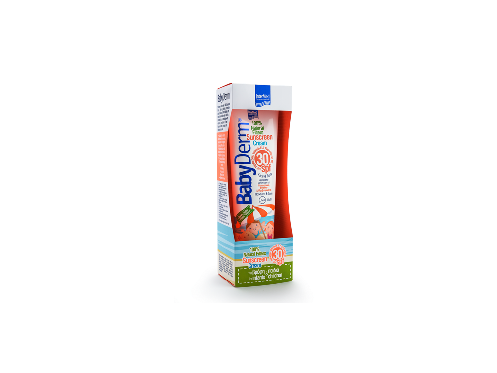 InterMed BabyDerm Sunscreen Cream SPF30, Αντηλιακό Γαλάκτωμα για Πρόσωπο & Σώμα, για Βρέφη & Παιδιά με 100% Φυσικά Φίλτρα, 300ml