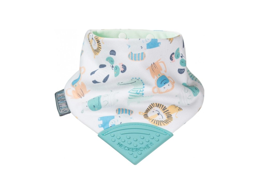 Cheeky Chompers Essentials Neckerchew Animals, Σαλιάρα-Μπαντάνα με ενσωματωμένο μασητικό οδοντοφυΐας, 1τμχ