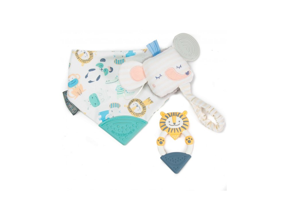 Cheeky Chompers Essentials Neckerchew Animals, Σαλιάρα-Μπαντάνα με ενσωματωμένο μασητικό οδοντοφυΐας, 1τμχ