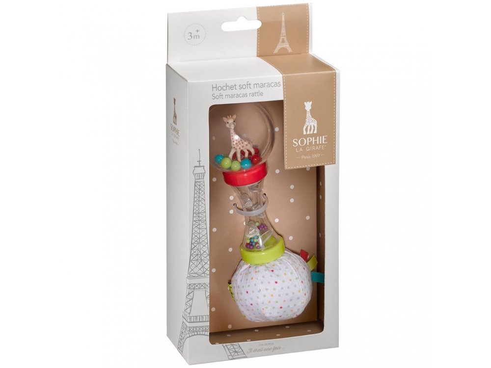 Sophie La Girafe Soft Maracas Rattle, Μαλακή μαράκα Κουδουνίστρα 3m+, 1τμχ
