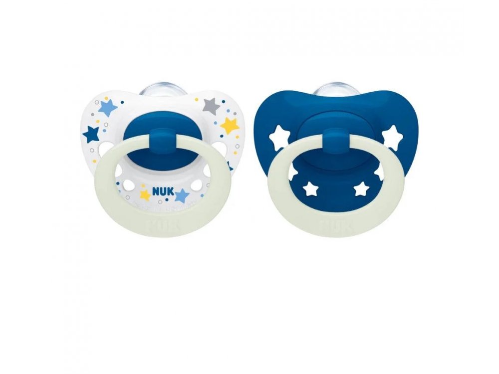 Nuk Signature Night, Πιπίλα Σιλικόνης με Θήκη 0-6 Μηνών, 2τεμ