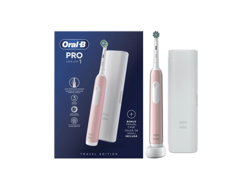 Oral-B Pro 750 Electric Toothbrush with Travel Case Ηλεκτρική Οδοντόβουρτσα Ροζ με Θήκη Ταξιδίου, 1τμχ