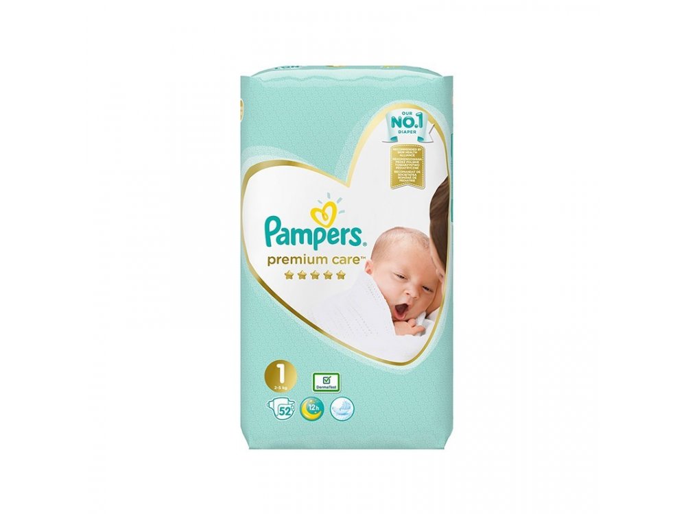Pampers Premium Care Newborn No.1 (2-5kg) Βρεφικές Πάνες, 52τμχ