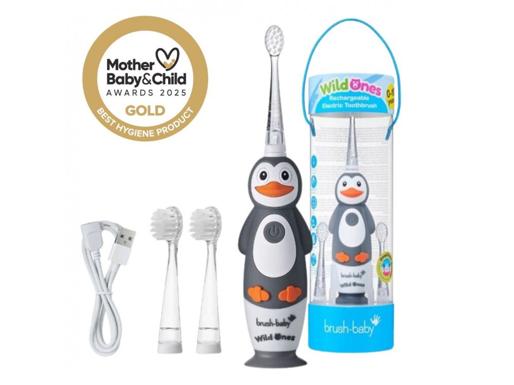 Brush-Baby WildOnes, Επαναφορτιζόμενη Ηλεκτρική Οδοντόβουρτσα Πιγκουίνος, 0-10 ετών, 1τμχ