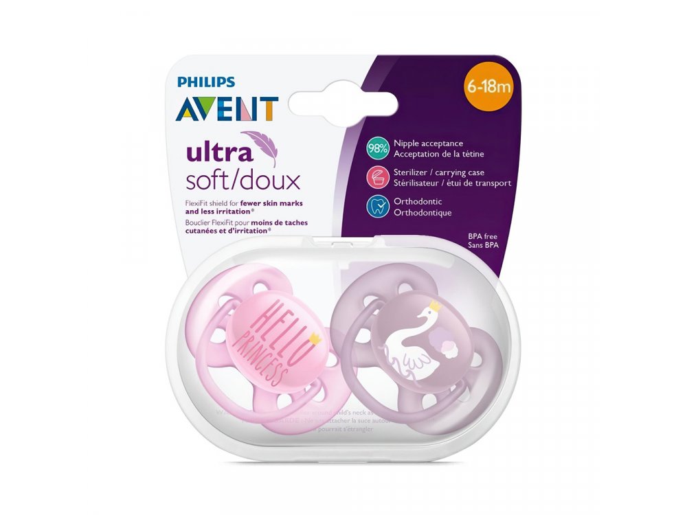 Philips Avent SCF223/02, Πιπίλα ultra soft, 6-18 μηνών Ροζ, 2τμχ