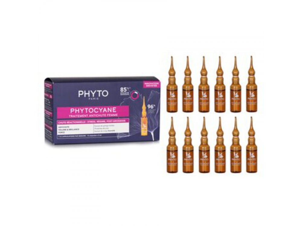Phyto Phytocyane Reactional Hair Loss Treatment for Women, Αγωγή για την Αντιδραστική Γυναικεία Τριχόπτωση, 12amp x 5ml