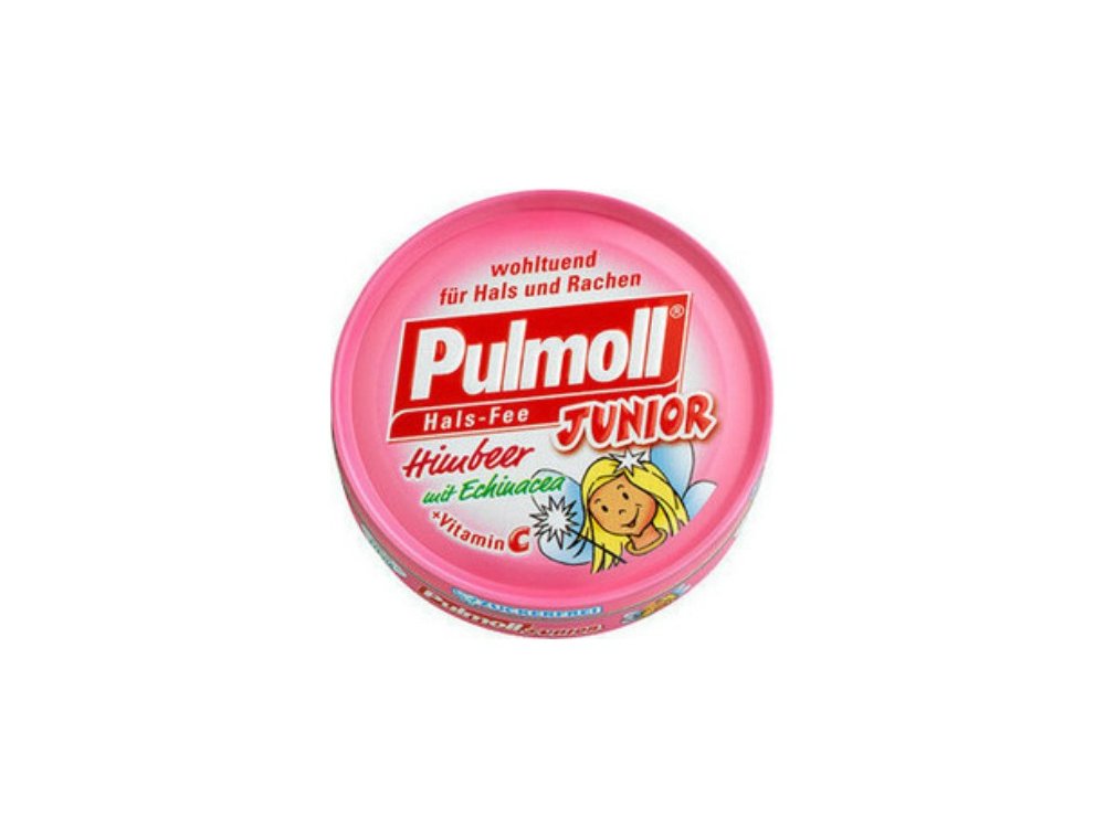 Pulmoll Junior Καραμέλες για Παιδιά με Βατόμουρο, Εχινάκεια & Βιταμίνη C Καταπραΰνουν το Λαιμό & Ενισχύουν το Ανοσοποιητικό, Χωρίς Ζάχαρη, 45gr