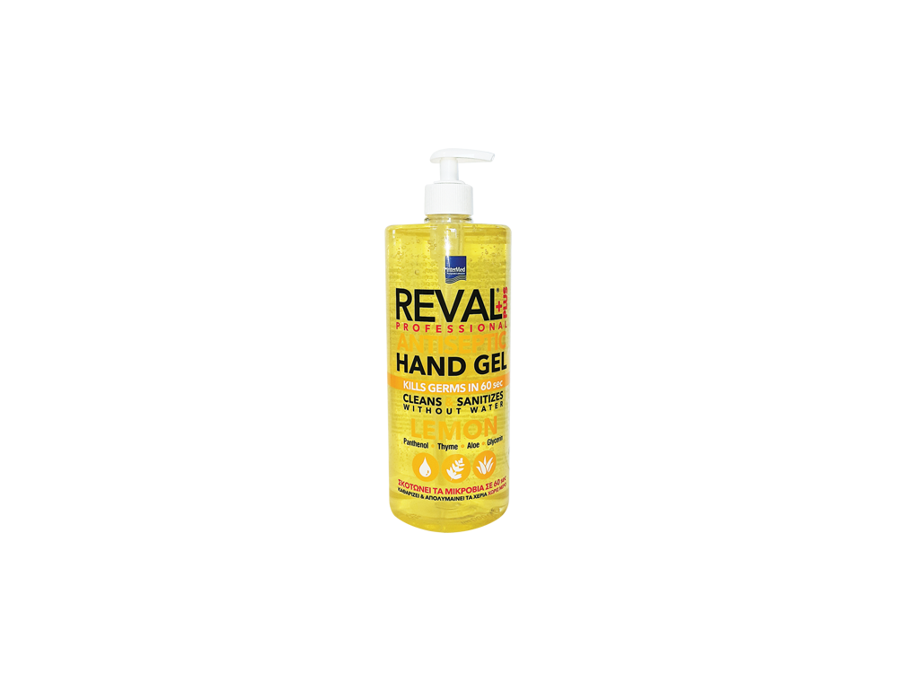 InterMed Reval Plus Lemon Antiseptic Hand Gel, Αντιβακτηριδιακό Αντισηπτικό Τζελ Χεριών με Άρωμα Λεμόνι, 1L