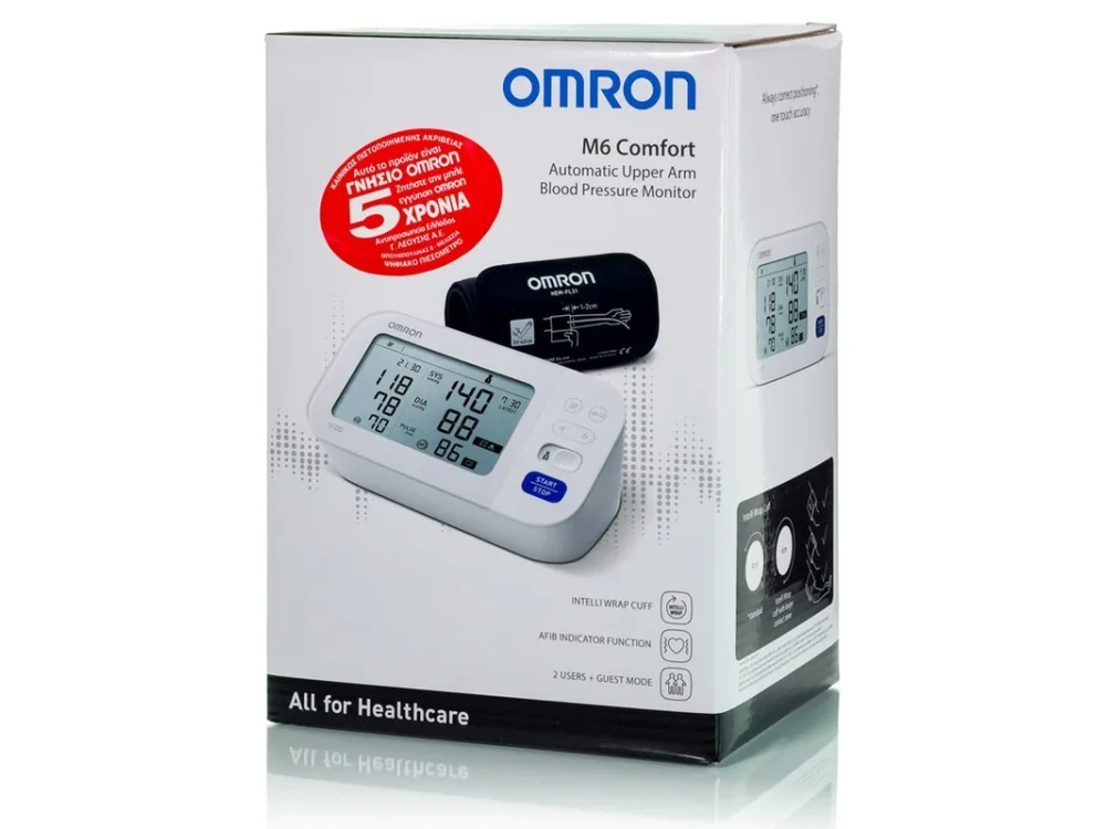Omron M6 Comfort Automatic Upper Arm Blood Pressure Monitor, Πιεσόμετρο Μπράτσου με Afib (HEM-7360-E), 1τμχ