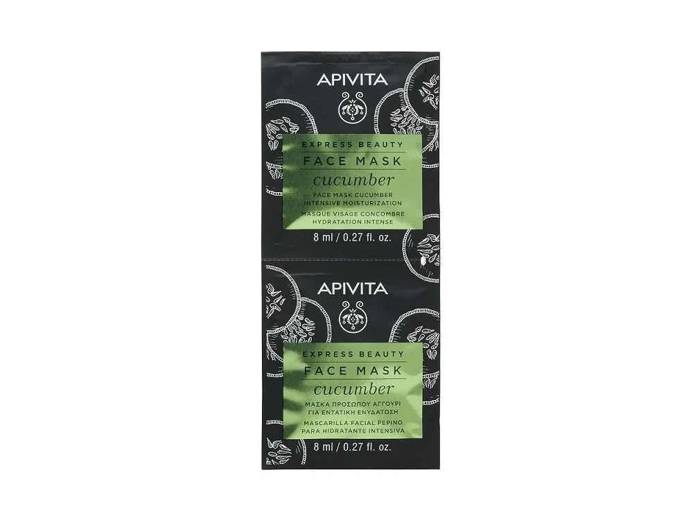 Apivita Express Beauty, Μάσκα Προσώπου με Αγγούρι για Εντατική Ενυδάτωση 2x8ml