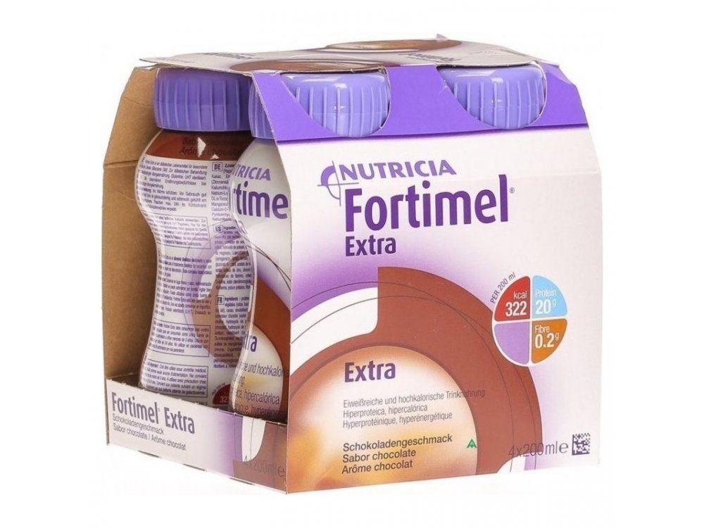 Nutricia Fortimel Extra Σοκολάτα Θρεπτικό Συμπλήρωμα Διατροφής σε Υγρή Μορφή Υψηλής Περιεκτικότητας σε Πρωτεϊνη, 4 x 200ml