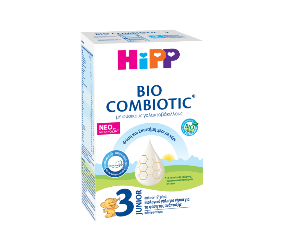 HiPP Βio Combiotic No 3, 3ης βρεφικής ηλικίας Nέα Φόρμουλα με Metafolin, 600gr