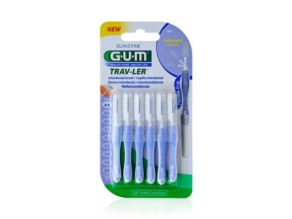 Gum Trav-ler Interdental Brush (1312), Μεσοδόντιο Βουρτσάκι 0,6mm Μωβ, 6τμχ