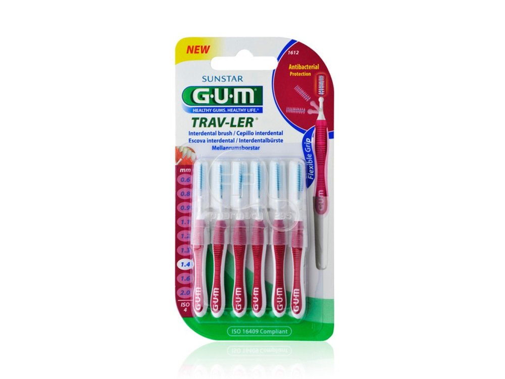 Gum Trav-ler Interdental Brush (1612), Μεσοδόντιο Βουρτσάκι 1,4mm Φούξια, 6τμχ