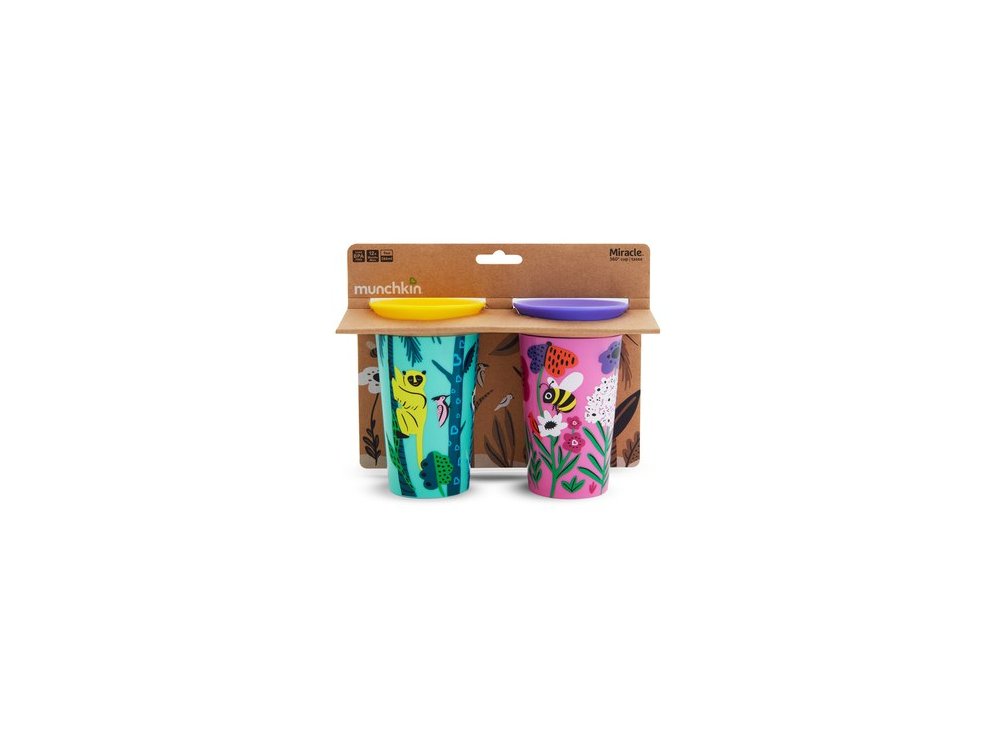 Munchkin Miracle 360° Deco Sippy Cups 266ml – Lemur & Bee, Εκπαιδευτικό Κύπελλο-Ποτήρι με καπάκι, 2τμχ