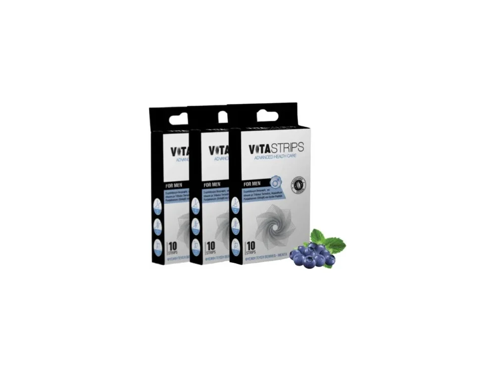 Vitastrips For Men, Για τις ανάγκες του σύγχρονου άντρα με Φυσική Γεύση Berries - Μέντα, 30Strips
