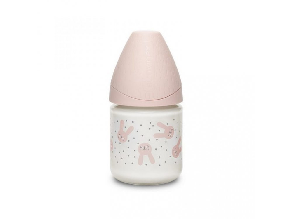 Suavinex Γυάλινο Μπιμπερό Hygge Rabbit Pink 0-6m, 120ml
