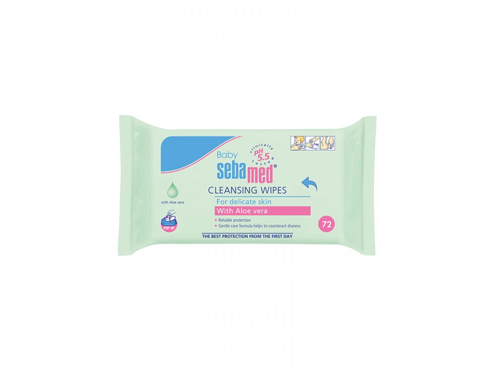 Sebamed Baby Cleansing Wipes with Aloe Vera, Μωρομάντηλα με Αλόη, 72τμχ