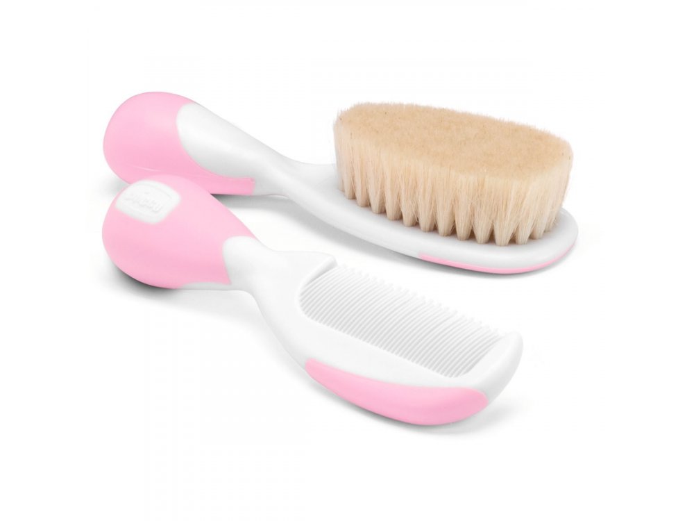 Chicco Βούρτσα & Χτένα Safe με Φυσική τρίχα, Ρόζ