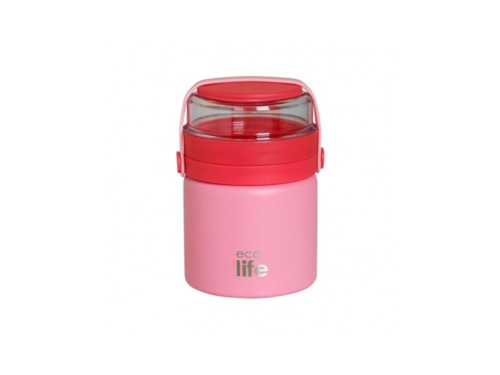 Eco Life Food Jar, Στρογγυλό Φαγητοδοχείο Θερμός, Χρώμα Ρόζ, 450ml