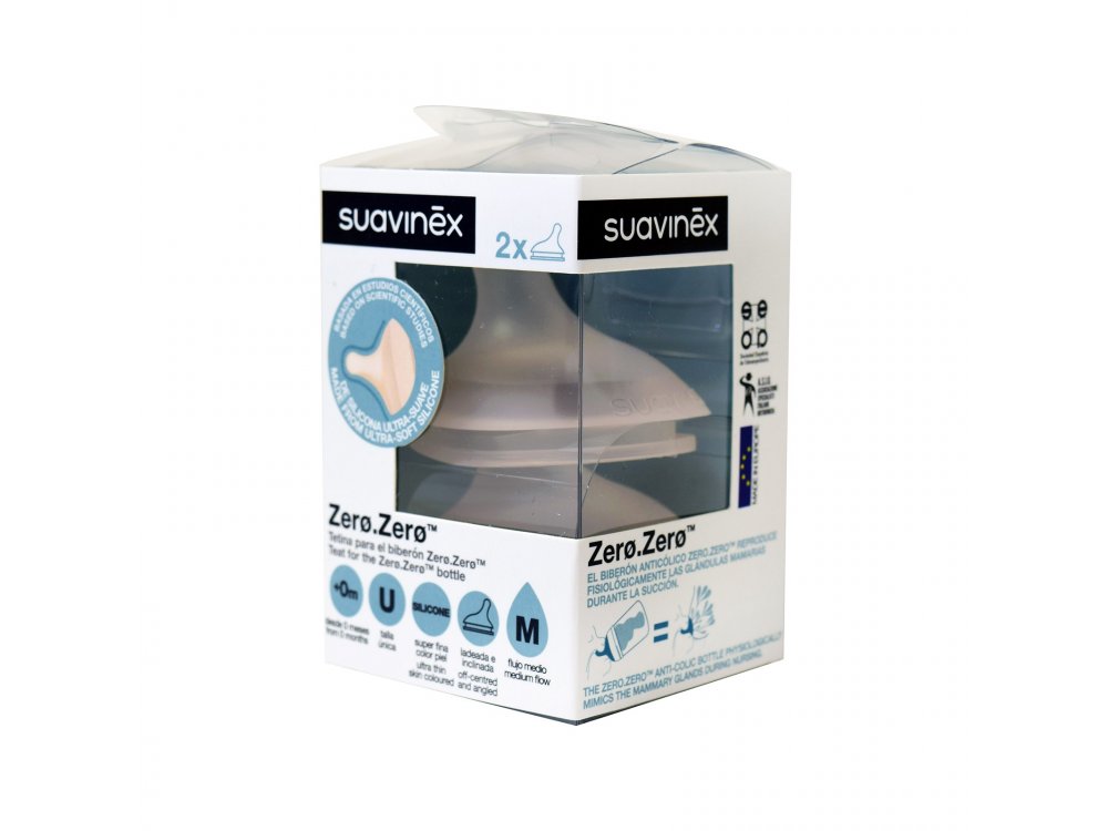 Suavinex Θηλή Για Μπουκάλι Zero Zero Μεσαίας Ροής 0m+ 2τμχ