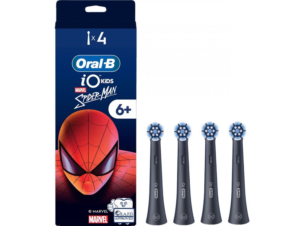 Oral-B iO Kids Spiderman 6+ Electric Toothbrush Replacement, Ανταλλακτικές Κεφαλές Παιδικής Ηλεκτρικής Οδοντόβουρτσας με Μαλακές Ίνες 4τμχ