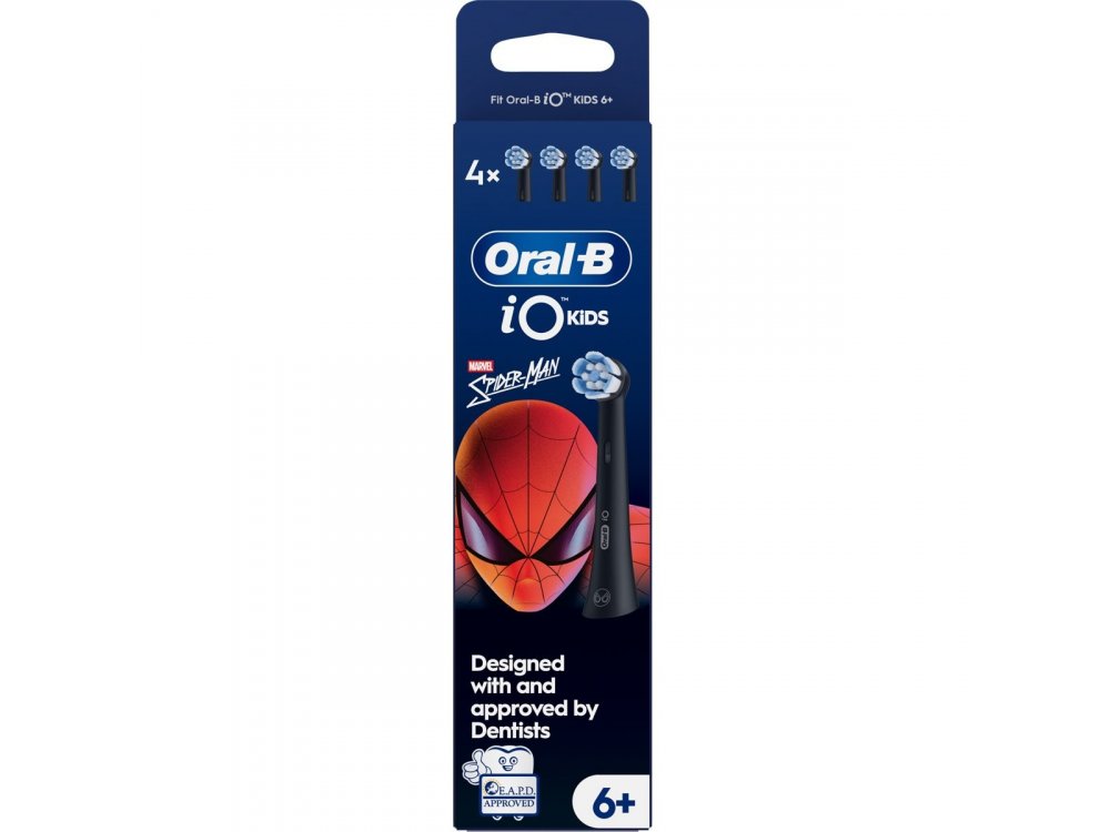 Oral-B iO Kids Spiderman 6+ Electric Toothbrush Replacement, Ανταλλακτικές Κεφαλές Παιδικής Ηλεκτρικής Οδοντόβουρτσας με Μαλακές Ίνες 4τμχ