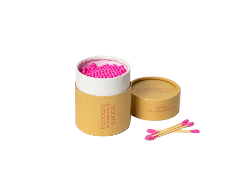 Boobam Swabs, 100% Βιοδιασπώμενες Μπατονέτες απο Ξύλο Bamboo, Pink, 200τμχ