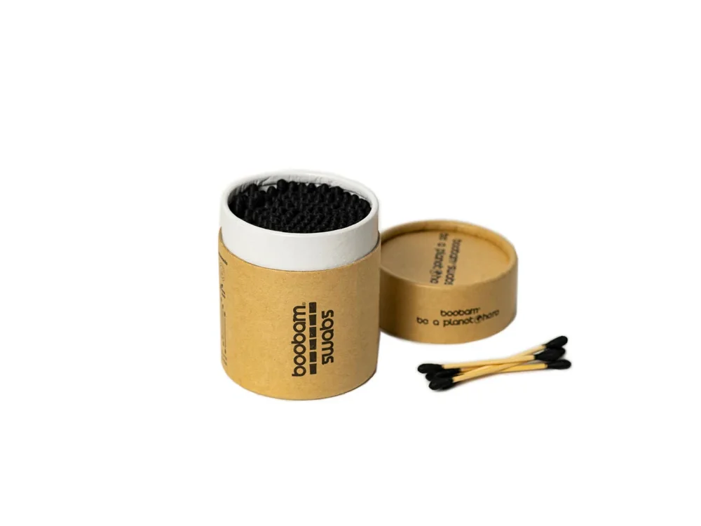 Boobam Swabs, 100% Βιοδιασπώμενες Μπατονέτες απο Ξύλο Bamboo, Black, 200τμχ