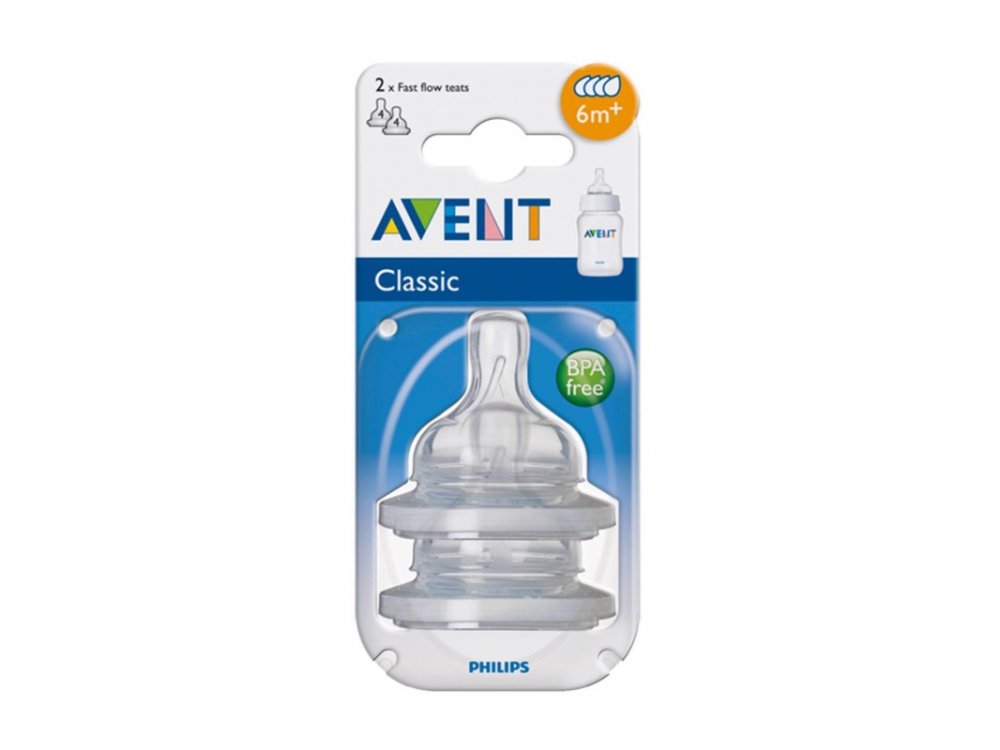 Philips Avent, Θήλες σιλικόνης Αργής ροής με 4 οπές 6m+, Χωρίς BPA, 2τμχ
