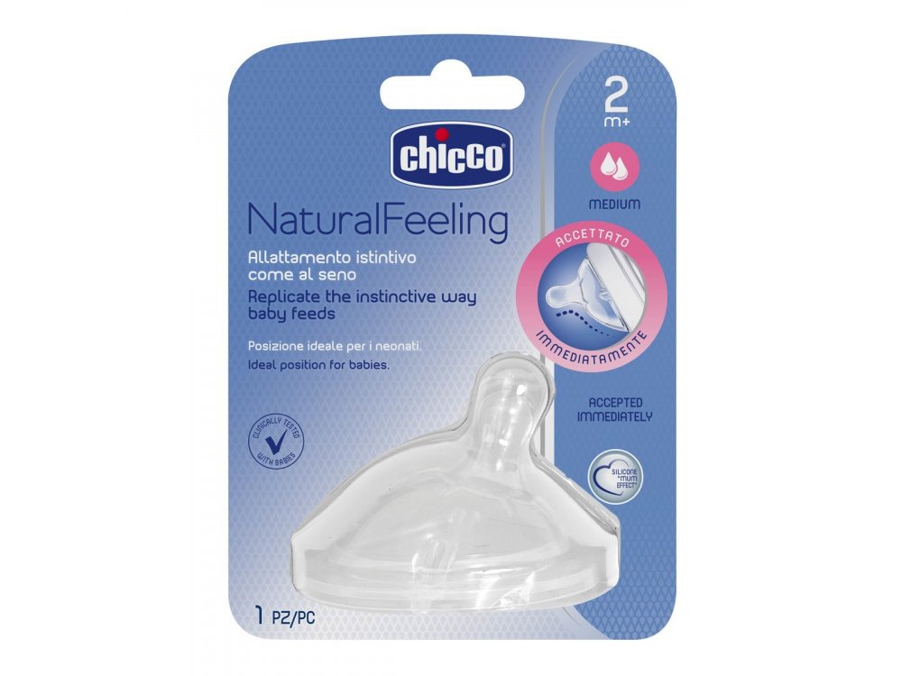 Chicco Natural Feeling, Θηλή 2m+, Μέτρια Ροής, 2τμχ