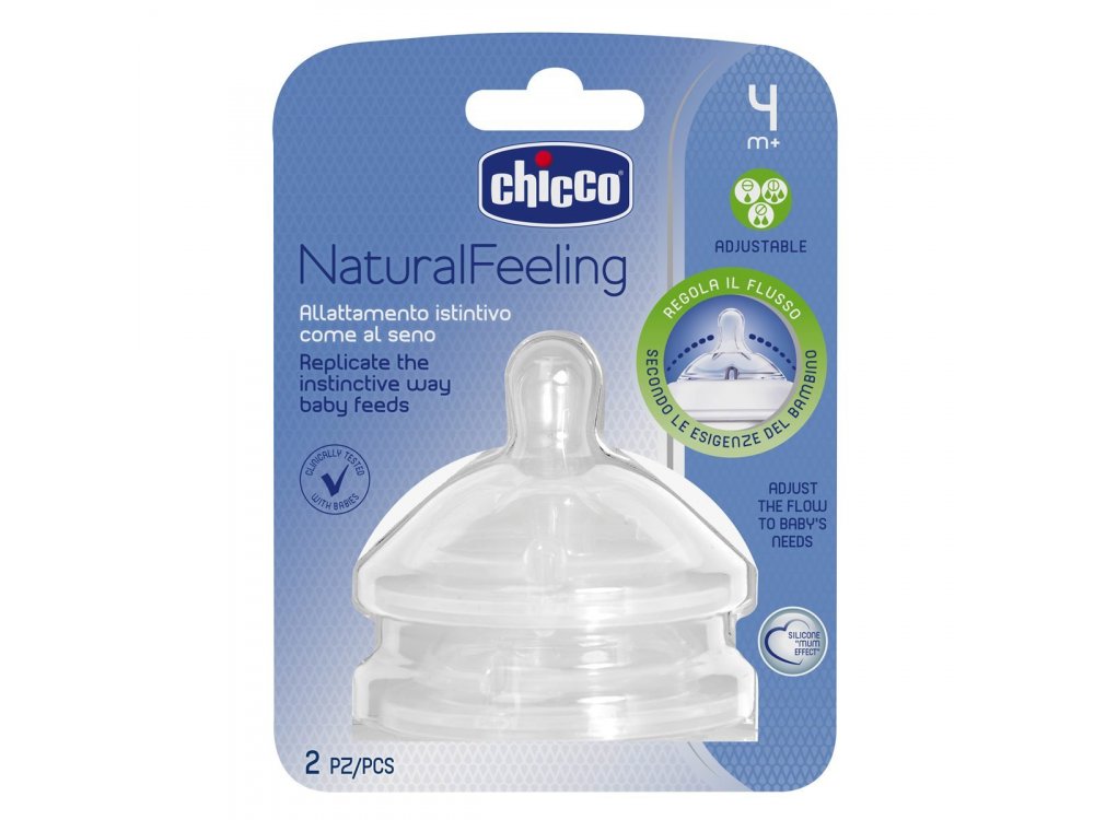 Chicco Natural Feeling, Θηλή 4m+, Ρυθμιζόμενης Ροής, 2τμχ