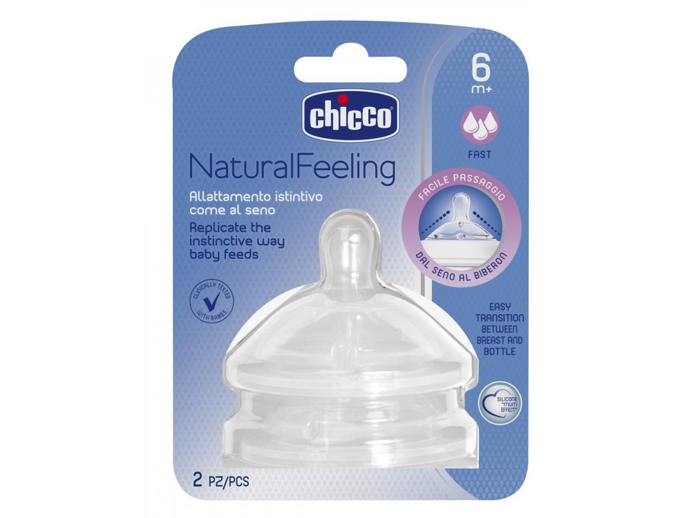 Chicco Natural Feeling, Θηλή 6m+, Γρήγορης Ροής, 2τμχ