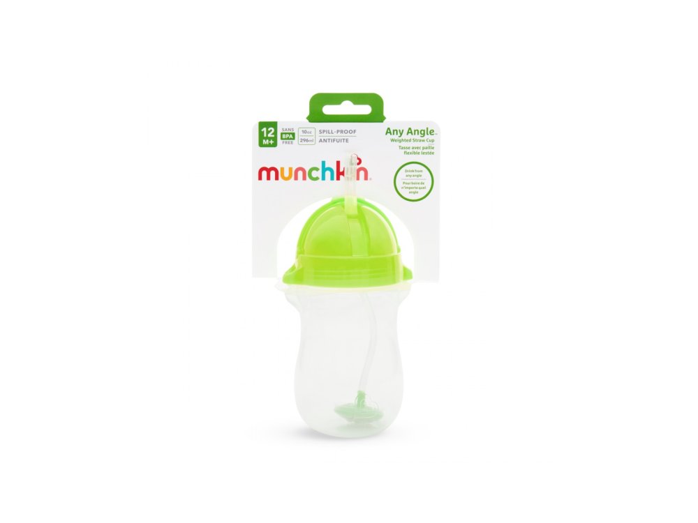 Munchkin Tip & Sip Straw Cup, Green 12m+, Εκπαιδευτικό κύπελλο με Καλαμάκι, Πράσινο, 296ml