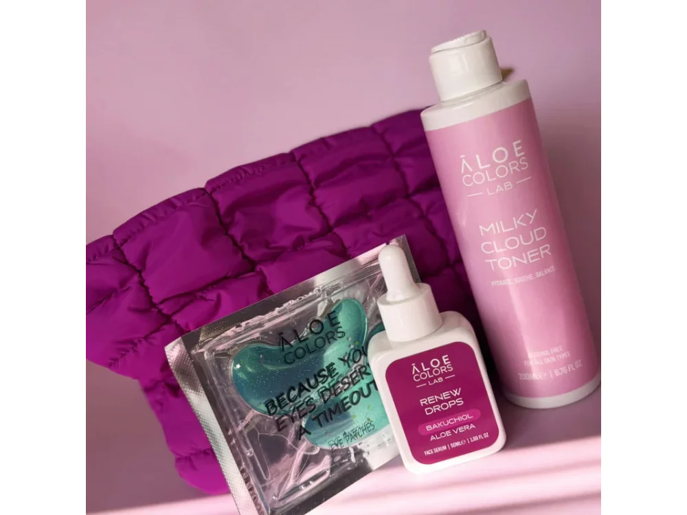 Aloe Colors PROMO 2025 Renew Skincare Bag Milky Cloud Toner 200ml, Renew Drops Bakuchiol Serum 50ml, Eye Patches 2 τεμ & Δώρο Νεσεσέρ