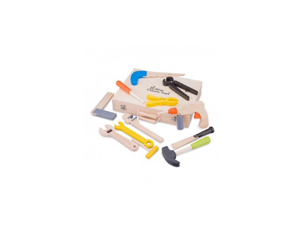 New Classic Toys Εducational Tοοl Box, Ξύλινη Θήκη με Εργαλεία 36m+, 1σετ