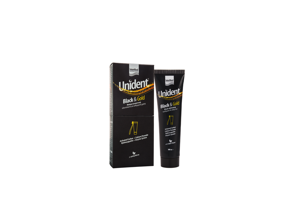 InterMed Unident Black & Gold Toothpaste, Λευκαντική Οδοντόκρεμα Καθημερινής Χρήσης, 100ml