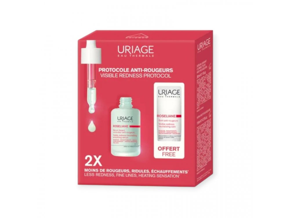 URIAGE Roseliane Promo Anti-Rougeurs Visible Redness Protocol, Smoothing Anti-Redness Serum, Διορθωτικός Ορός -30ml & ΔΩΡΟ Anti-Redness Treatment, Θεραπεία Κατά της Ερυθρότητας -15ml, 1σετ