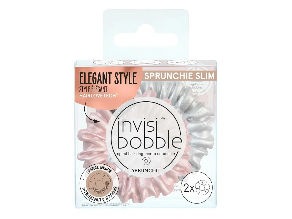 Invisibobble Sprunchie Slim Bella Chrome Rose Gold & Grey, Λαστιχάκι για Μαλλιά Υφασμάτινης Υφής, 2τμχ