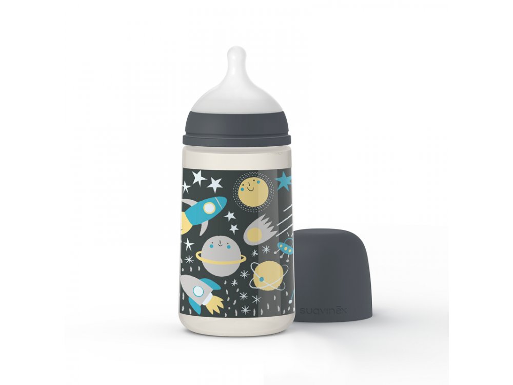 Suavinex Μπιμπερό 270ml Με Θηλή Σιλικόνης 3-6m+ Space Blue
