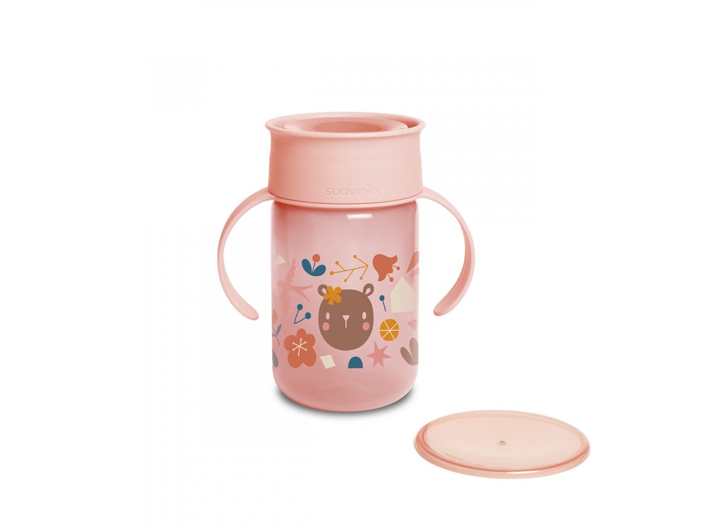 Suavinex Εκπαιδευτικό Κύπελλο με Λαβές Ροζ, 12m+, 340ml
