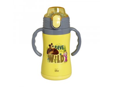 Ecolife Kids Thermos Masha-Save The Wild, Παγούρι Θερμός με Καλαμάκι Κίτρινο, 300ml