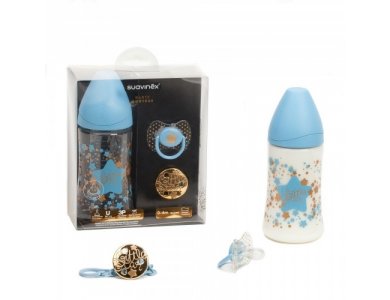 Suavinex Haute Couture Set, Little Star Γαλάζιο, Μπιμπερό + Πιπίλα + Κλίπ 0-4m+