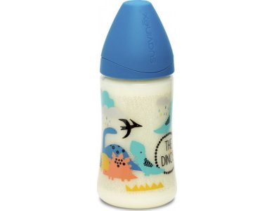 Suavinex Πλαστικό Μπιμπερό Dino Blue 270ml, Με Θηλή Σιλικόνης 0m+