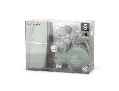 Suavinex Premium Bonhomia Green Σετ Δώρου για Μωρά 0-6m με Πιπίλα 0-6m & Κλιπ Πιπίλας & Θήκη & Πανάκι Ώμου Μουσελίνα Πράσινο, 4τμχ