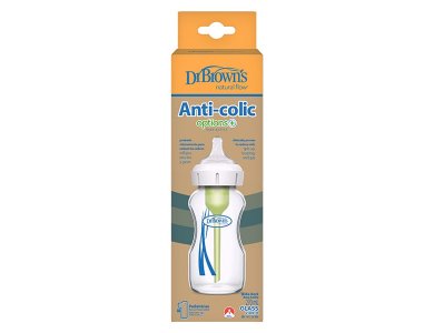 Dr. Brown's Anti-colic Options+, Γυάλινο Μπιμπερό με Φαρδύ Λαιμό & Θηλή Σιλικόνης, 270ml