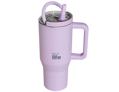 Eco Life 2Handles Lid Tumbler Lilac, Ανοξείδωτο Ποτήρι Θερμός με Στόμιο, 900ml