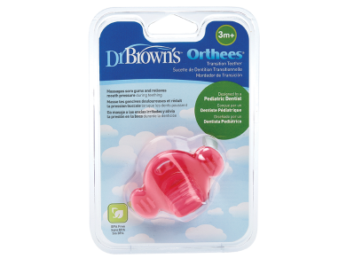 Dr. Brown's Orthees Transition Teether, Μασητικό σε σχήμα Πιπίλας Οδοντοφυΐας, Ρόζ, 3m+